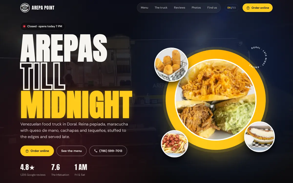 Sample website preview: Arepa Point