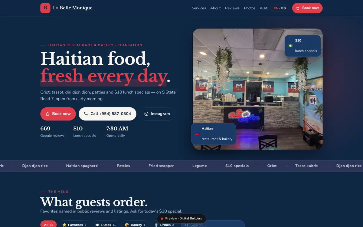 Sample website preview: La Belle Monique