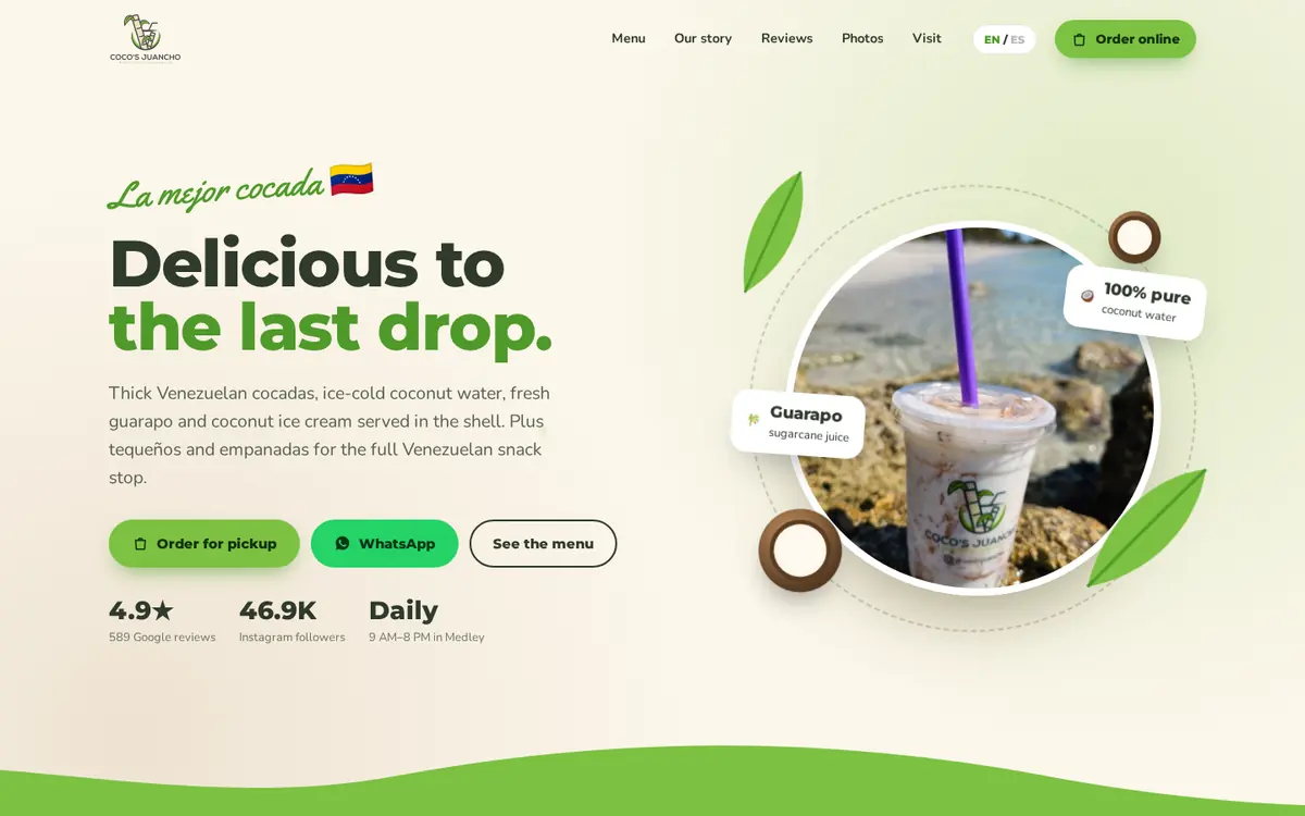 Sample website preview: Coco's Juancho