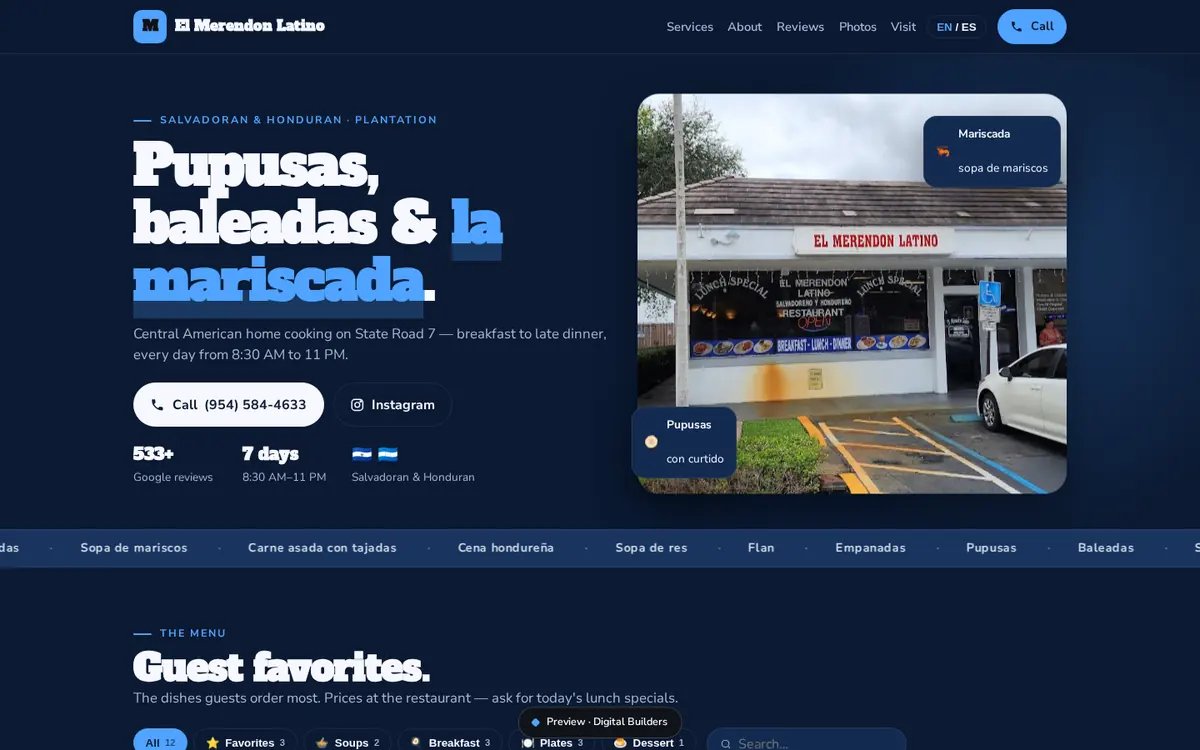 Sample website preview: El Merendon Latino