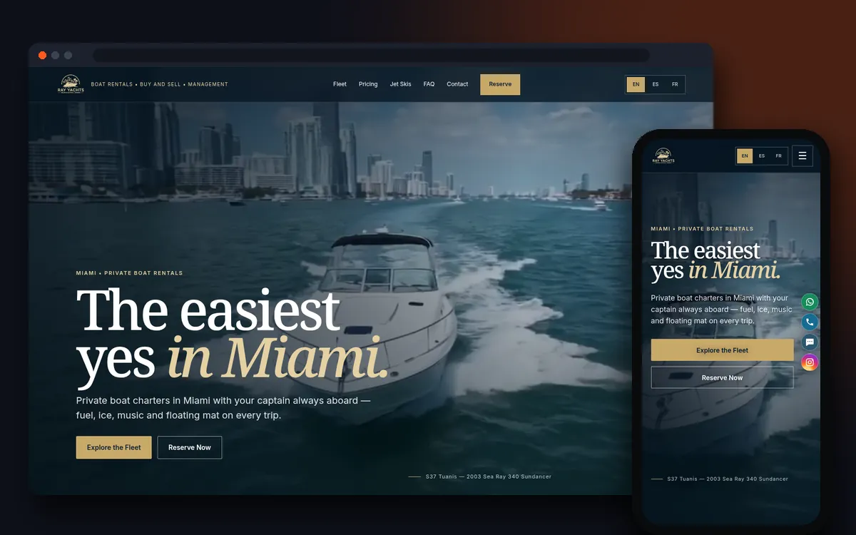 Ray Yachts website on desktop and phone, a real Digital Builders project