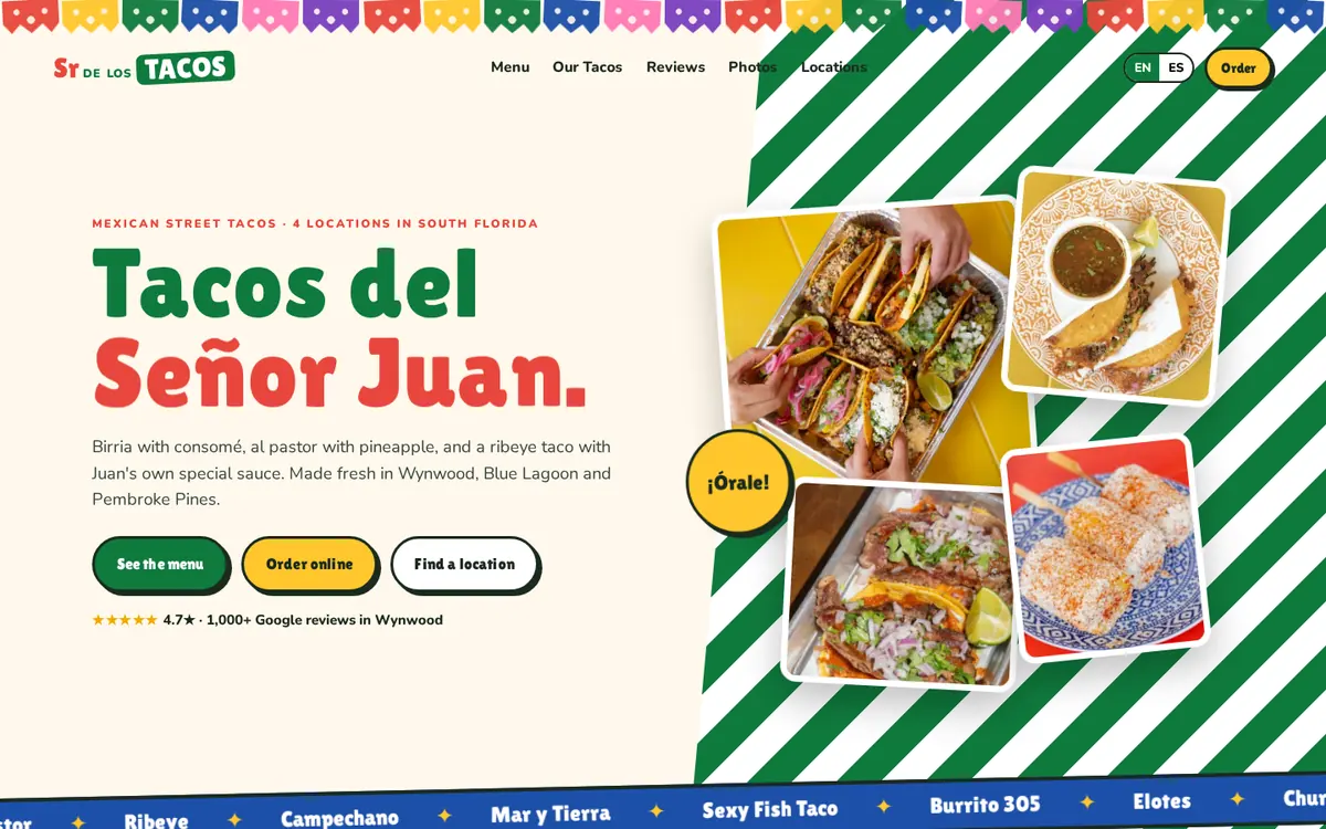 Sample website preview: Sr de Los Tacos